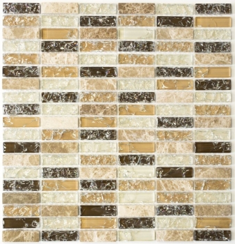 Riemchen Rechteck Mosaikfliesen Glasmosaik Bruchglas Marmor Stein hellbraun beige creme Wand Bad Küche WC - MOS87-S1253