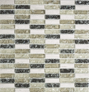 Riemchen Rechteck Mosaikfliesen Glasmosaik graugrün hellgrau Bruchglas Marmor SteinFliesenspiegel Küche Bad - MOS87-S1252