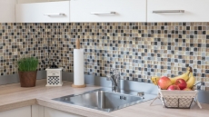 Naturstein Rustikal Quarzit Mosaikfliese Glasmosaik Resin gold braun beige Struktur Fliesenspiegel Küchenrückwand Bad WC - MOS83-CR17