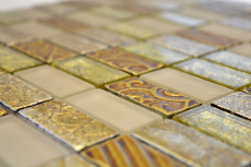 Piastrella di mosaico decorata a mano Backsplash di piastrelle Oro traslucido Rettangolo Mosaico di vetro Pietra di cristallo Oro retrò MOS83-CRS4_m