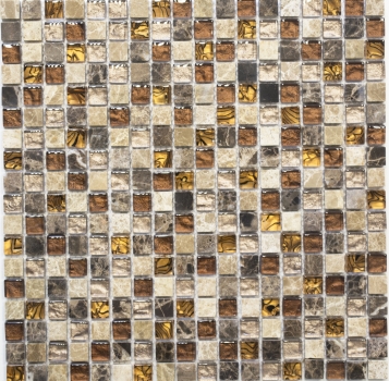 Glasmosaik Naturstein Mosaikfliese beige braun creme Marmor Fliesenspiegel Küche Bad - MOS92-1303