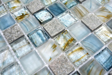 Naturstein Glasmosaik Mosaikfliesen cream hellgrau anthrazit blaugrau grünstich Fliesenspiegel Wandverkleidung - MOS94-2505