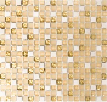 Glasmosaik Naturstein Mosaikfliese weiß matt gold creme Milchglas Fliesenspiegel Küche - MOS92-1201