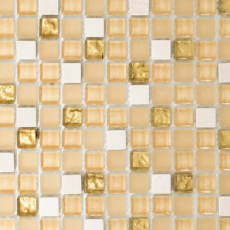 Glasmosaik Naturstein Mosaikfliese weiß matt gold creme Milchglas Fliesenspiegel Küche - MOS92-1201
