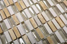 Riemchen Rechteck Mosaikfliesen Glasmosaik Stäbchen mini beige creme goldbeige Naturstein Küchenrückwand Bad WC Wand - MOS87-1412