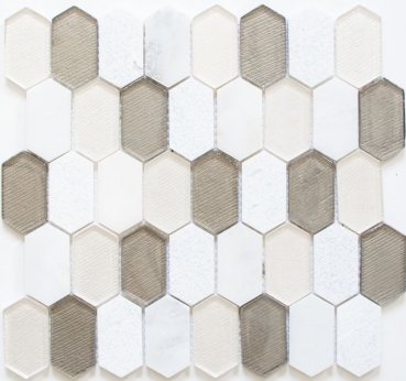 Mosaikfliese Transluzent beige Hexagonal Glasmosaik Crystal Stein weiß beige grau MOS85-IN69_f