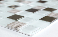 selbst­kle­bende Glasmosaik Mosaikfliese Naturstein Edelstahl cream weiss MOS200-4CM32