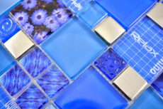 Glasmosaik Mosaikfliesen silber blau dunkelblau Wand Fliesenspiegel Küche Bad