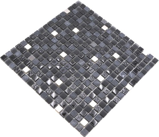 Mosaïque de verre Pierre naturelle Carreau de mosaïque Acier inoxydable noir argenté anthracite mat Mur Carrelage cuisine salle de bain - MOS92-0322