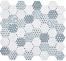 GLAS Mosaik Hexagon ECO blau Mosaikfliese Wand Fliesenspiegel Küche Bad_f | 10 Mosaikmatten