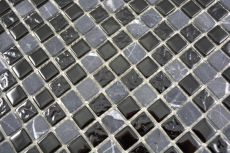Naturstein Glasmosaik Mosaikfliesen Marmor Rustikal schwarz anthrazit graphit Wand Fliesenspiegel Küchenfliese Bad WC - MOS58-0203