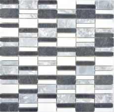 Handmuster Marmor Mosaik Stein schwarz grau weiß Mosaikfliese Wand Fliesenspiegel Küche Bad MOS88-0123_m