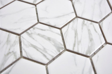 Hexagonale Sechseck Mosaik Fliese Keramik Carrara weiß glänzend Mosaikfliese Wand Fliesenspiegel Küche Bad WC - MOS11H-0001