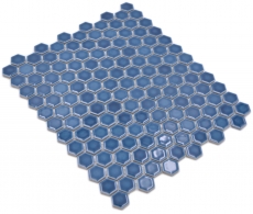Hexagonale Sechseck Mosaik Fliese Keramik mini blaugrün glänzend Mosaikfliese Wand Fliesenspiegel Küche Bad WC - MOS11H-0405