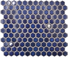 Keramik Mosaik Hexagon kobaltblau glänzend Mosaikfliesen Wand Fliesenspiegel Küche Bad MOS11H-0444_f