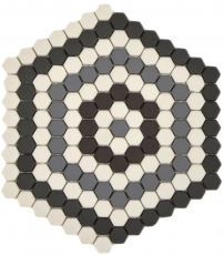Glasmosaik Nachhaltiger Wandbelag Dekor Hexagon grau schwarz weiss matt Fliesenspiegel Küche Bad
