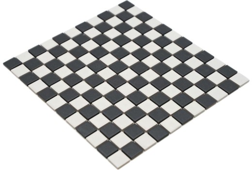 Keramik Mosaik RUTSCHSICHER Schachbrett schwarz weiß matt unglasiert DUSCHTASSE BODENFLIESE - MOS18-0305-R10