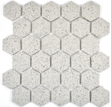 Mosaikfliese Keramik cremeweiß Hexagaon gesprenkelt unglasiert MOS11G-0103-R10_f