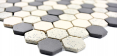 Hexagonale Sechseck Mosaik Fliese Keramik mini beige schwarz unglasiert rutschsicher gesprenkelt Küche Bad - MOS11A-0113-R10