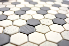 Hexagonale Sechseck Mosaik Fliese Keramik mini beige schwarz unglasiert rutschsicher gesprenkelt Küche Bad - MOS11A-0113-R10