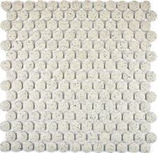 Knopfmosaik LOOP Rundmosaik Duschtasse Boden cremeweiß Spots unglasiert rutschsicher Wand Küche - MOS10-0103-R10