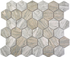 Hexagonale Sechseck Mosaik Fliese Keramik Holzmaserung grau braun mix Mosaikfliese Wand Fliesenspiegel Küche Bad - MOS11H-0200