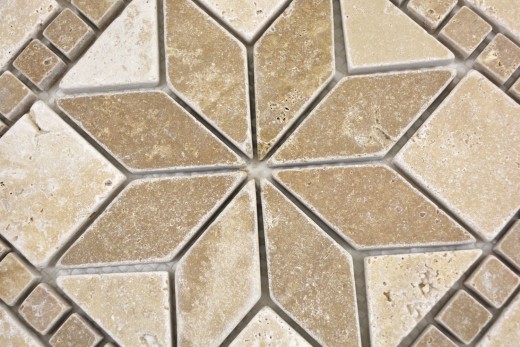 Naturstein Einleger Dekor beige creme walnuss braun Travertin Mosaikfliese Wand Boden Küche Bad WC Sauna - MOSDEKO69