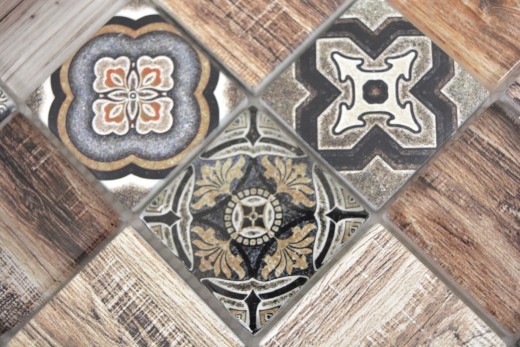 Mosaikfliese Patchwork braun beige marrone Holzoptik Küchenrückwand MOS160-w200