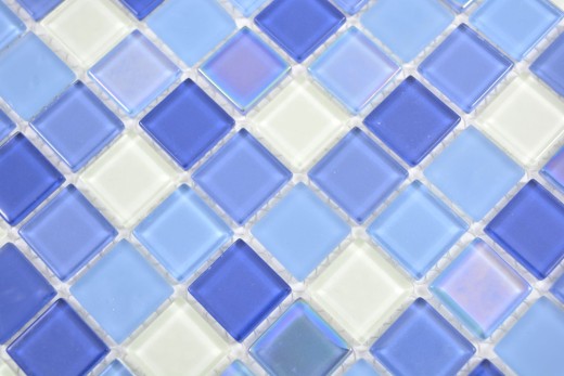 Mosaik Fliesen Glasmosaik fluoreszierend blau weiss Mosaikfliese Wand Fliesenspiegel Küche Dusche Bad