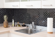 Handmuster Mosaik Fliese Keramik Brick schwarz glänzend Küchenrückwand Spritzschutz MOS24-4BG_m