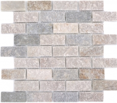 Handmuster Mosaik Fliese Quarzit Naturstein Brick Quarzit Küchenrückwand Spritzschutz beige grau MOS36-0208_m