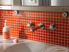 Handmuster Mosaikfliese Fliesenspiegel Transluzent rot Glasmosaik Crystal rot BAD WC Küche WAND MOS60-0904_m