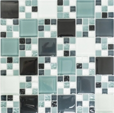 Handmuster Mosaikfliese Transluzent grau schwarz Kombination Glasmosaik Crystal grau schwarz grau matt MOS78-0204_m