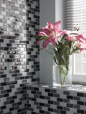 Handmuster Mosaikfliese Transluzent grau Brick Glasmosaik Crystal grau MOS76-0204_m