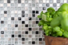 Piastrella di mosaico dipinta a mano Backsplash di piastrelle Acciaio inox traslucido argento nero Mosaico di vetro Acciaio cristallo argento nero MOS92-0207_m