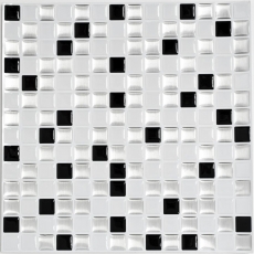 Handmuster Mosaikfliese Fliesenspiegel selbstklebend Vinyl Folie Vinyl silber schwarz weiß Vinyl Squares Black and White Stahls 4er Pack MOSVinyl-24082_m