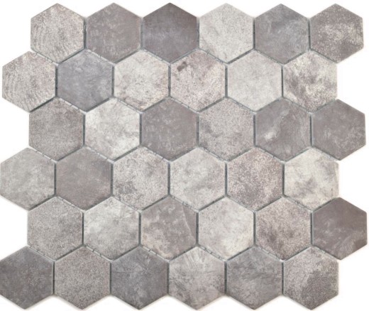 Motif manuel Mosaïque céramique Hexagone ciment gris foncé Carreau de mosaïque murale Miroir de cuisine Salle de bain MOS11H-0026_m