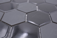 Handmuster Keramik Mosaik Hexagon schwarz glänzend R10B Duschtasse Bodenfliese Mosaikfliese  Küche Bad Boden MOS11H-0311-R10_m