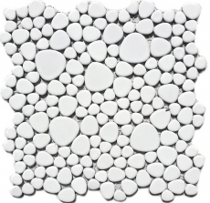 Kieselmosaik Pebbles Keramik weiß glänzend Duschtasse Fliesenspiegel MOS12-0102_f | 10 Mosaikmatten