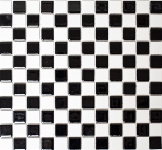 Mosaikfliese Keramik Schachbrett schwarz weiß glänzend Fliesenspiegel MOS18-0306_f