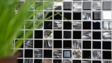 Mosaikfliese Transluzent Edelstahl schwarz Glasmosaik Crystal Stahl schwarz Glas MOS63-CM-426_f | 10 Mosaikmatten