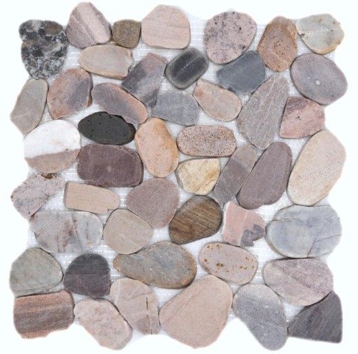 Mosaik Fliese Flußkiesel Steinkiesel Kiesel geschnitten beige grau rot MOS30-0204_f