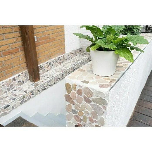 Mosaik Fliese Flußkiesel Steinkiesel Kiesel geschnitten beige grau rot MOS30-0204_f