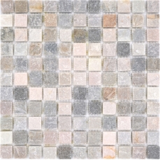 Mosaik Fliese Quarzit Naturstein Quarzit beige Küchenrückwand Spritzschutz grau MOS36-0206_f