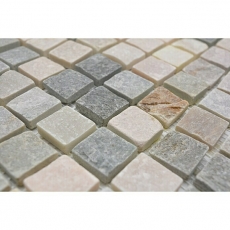 Mosaik Fliese Quarzit Naturstein Quarzit beige Küchenrückwand Spritzschutz grau MOS36-0206_f