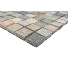 Mosaik Fliese Quarzit Naturstein Quarzit beige Küchenrückwand Spritzschutz grau MOS36-0206_f