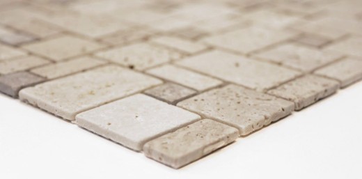 Mosaik Fliese Travertin Naturstein Kombination Travertin beige MOS43-1212-15_f