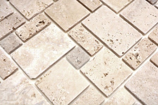 Mosaik Fliese Travertin Naturstein Kombination Travertin beige MOS43-1212-15_f