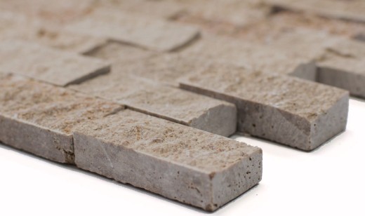 Mosaik Steinwand Travertin Naturstein walnuss Brick Splitface Noce Travertin 3D MOS43-44248_f