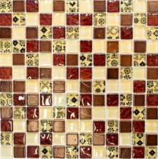 Mosaikfliese Transluzent beige rot Glasmosaik Crystal Resin Optik beige rot MOS83-CMCB25_f